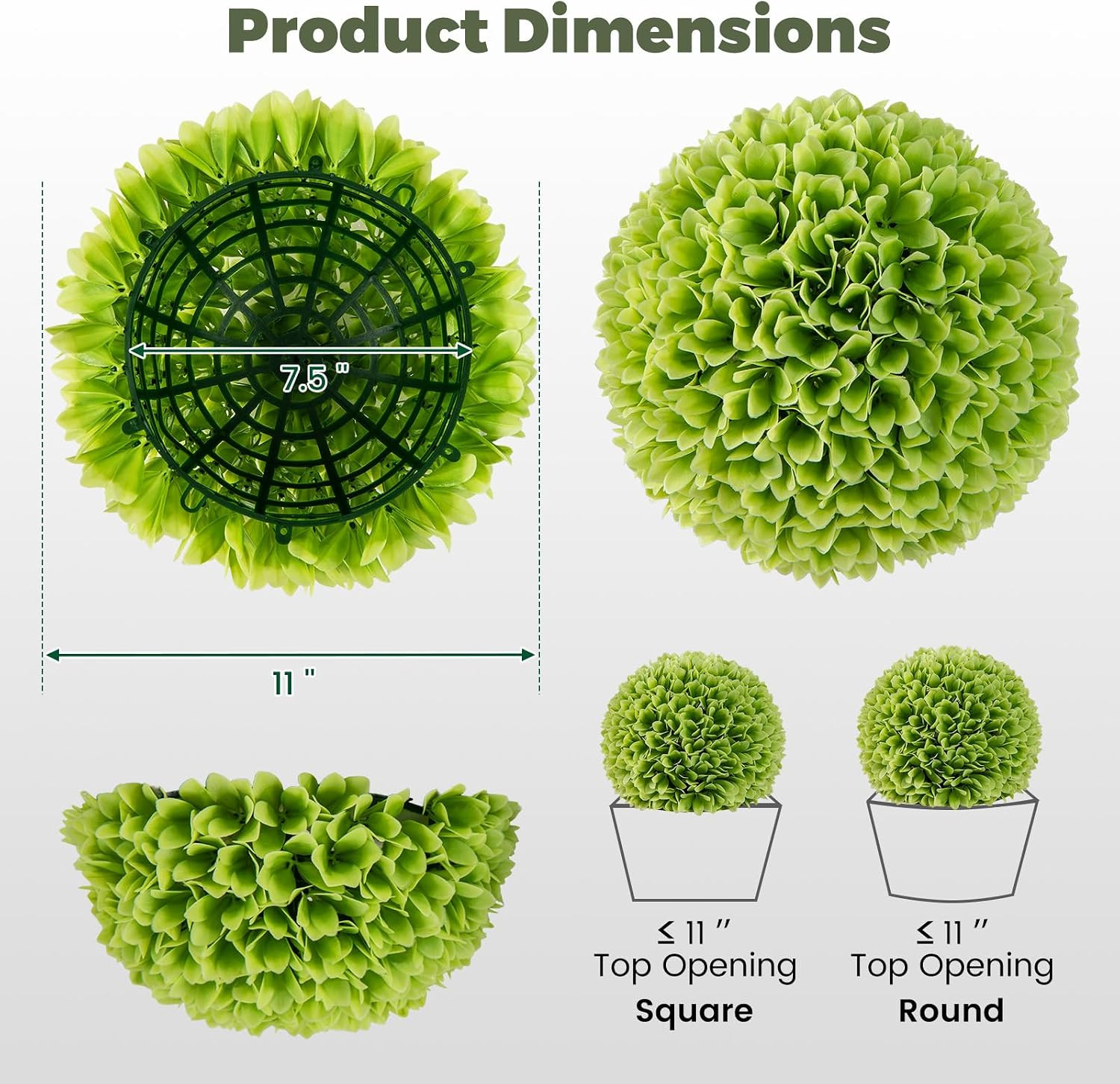 11” Faux Boxwood Balls, 2 PCS Artificial Plant Topiary Ball W/Reliable Sun-Prote