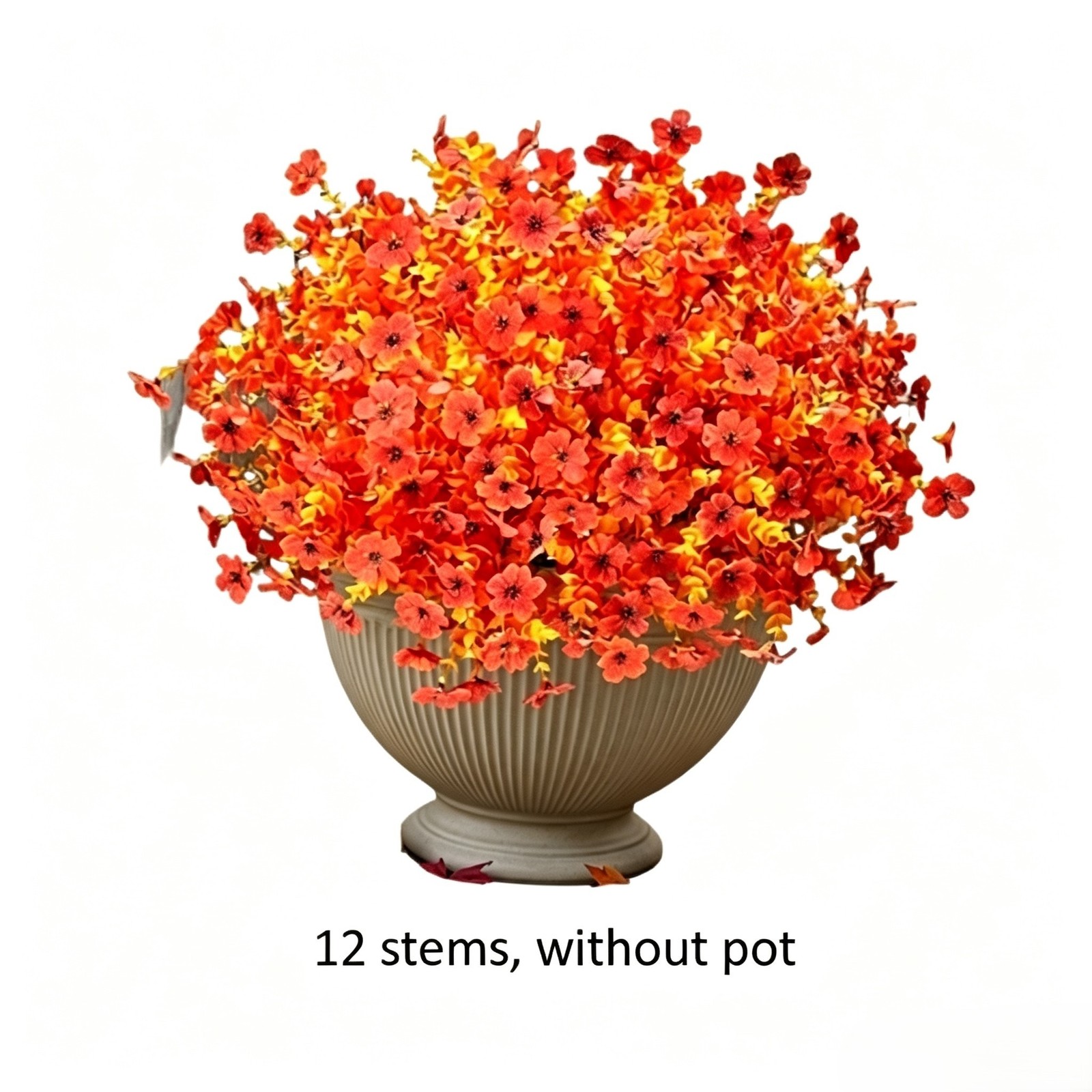 12 Pack Artificial Orange Mums For UV Resistant Autumn Flowers 35cm Plastic