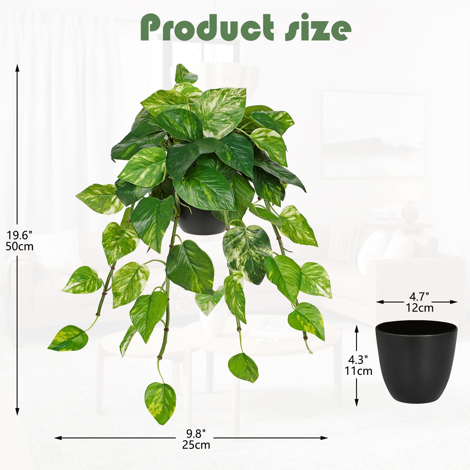 Artificial Hanging Pothos Plants Potted Fake Ivy Faux Vine Greenery Pot