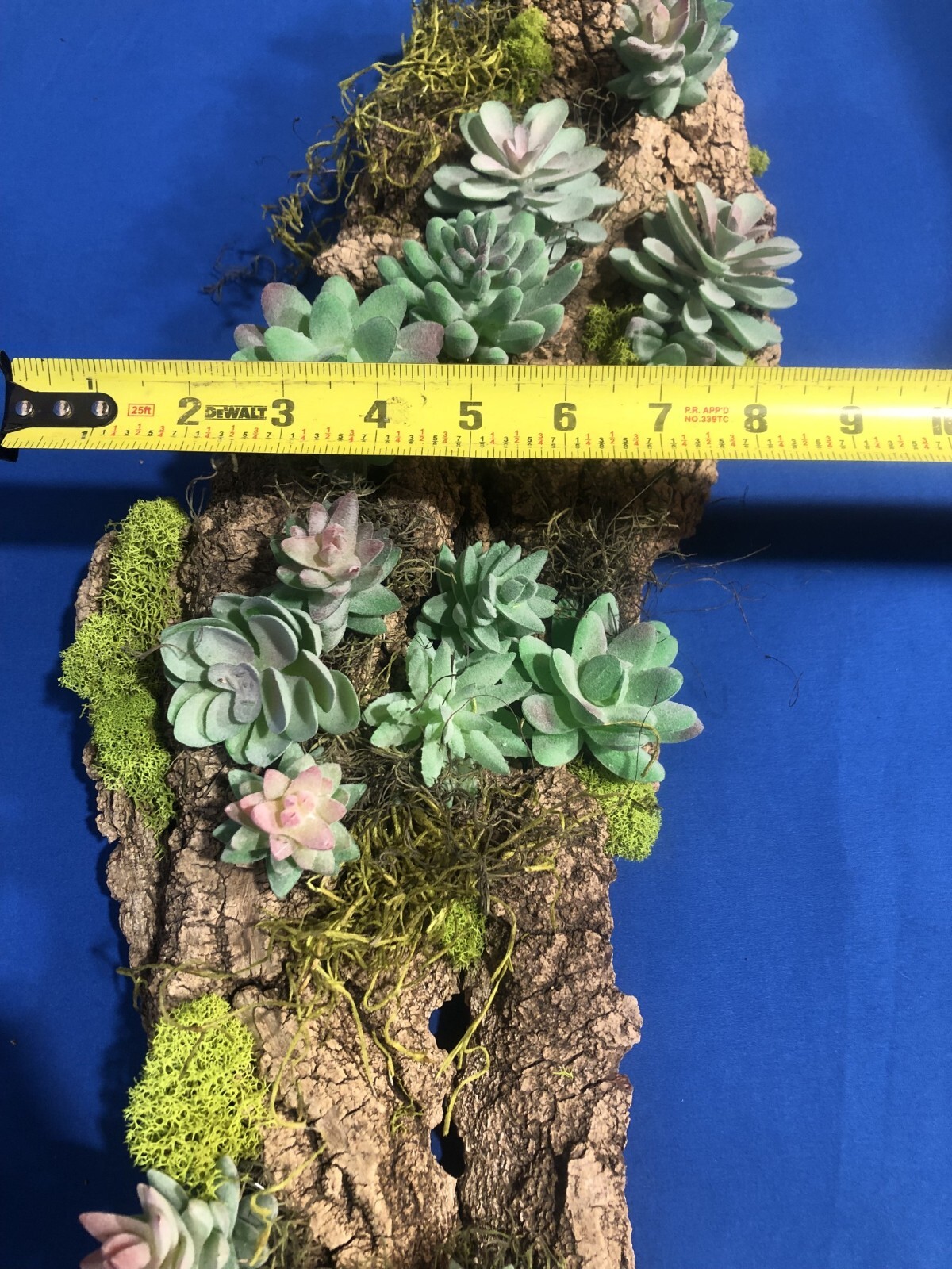 Artificial Succulent Air Plant Wall Art Home Office Mounted on Real Wood Bark