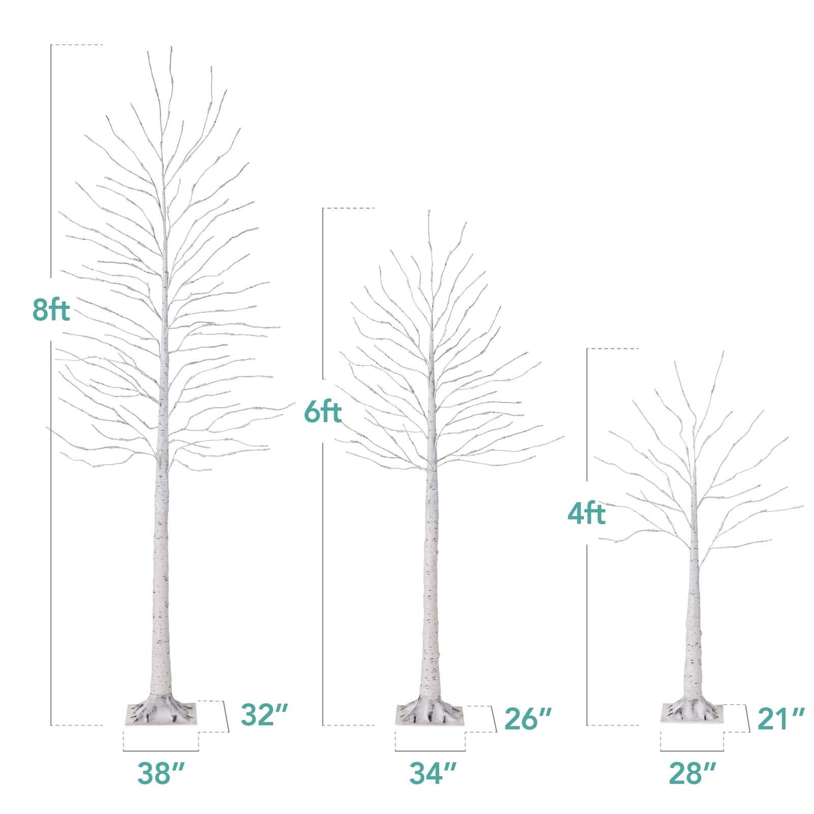 Best Choice Products 4ft, 6ft and 8ft Lighted Birch Tree, 3Pk w/LED Lights, 1…