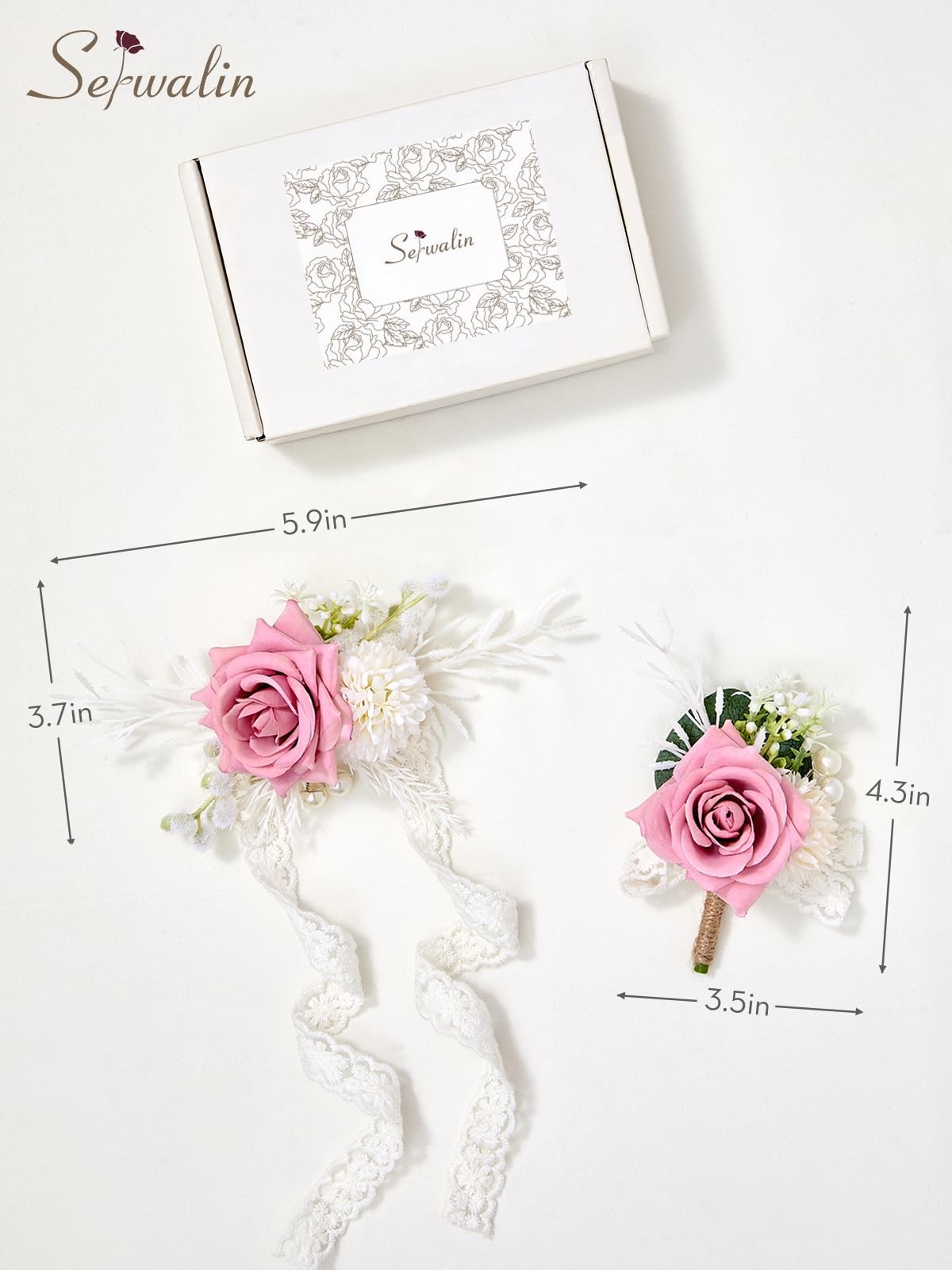 Pink Corsage Boutonniere Set Wristlet Prom Wedding Party Suit Flower Decor