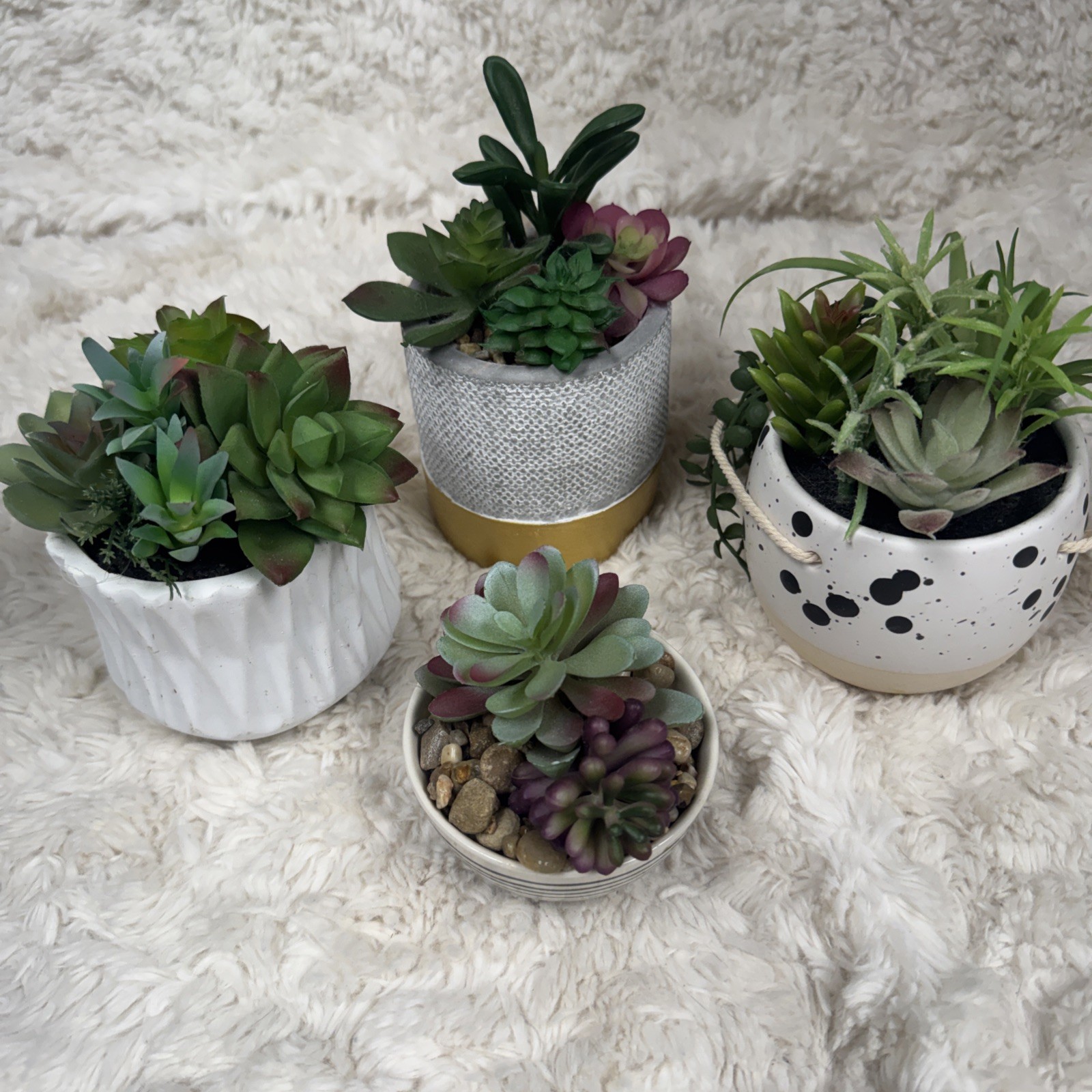 Lot Of 4 Artificial Succulent Plants 3 Vase 1 Hanging