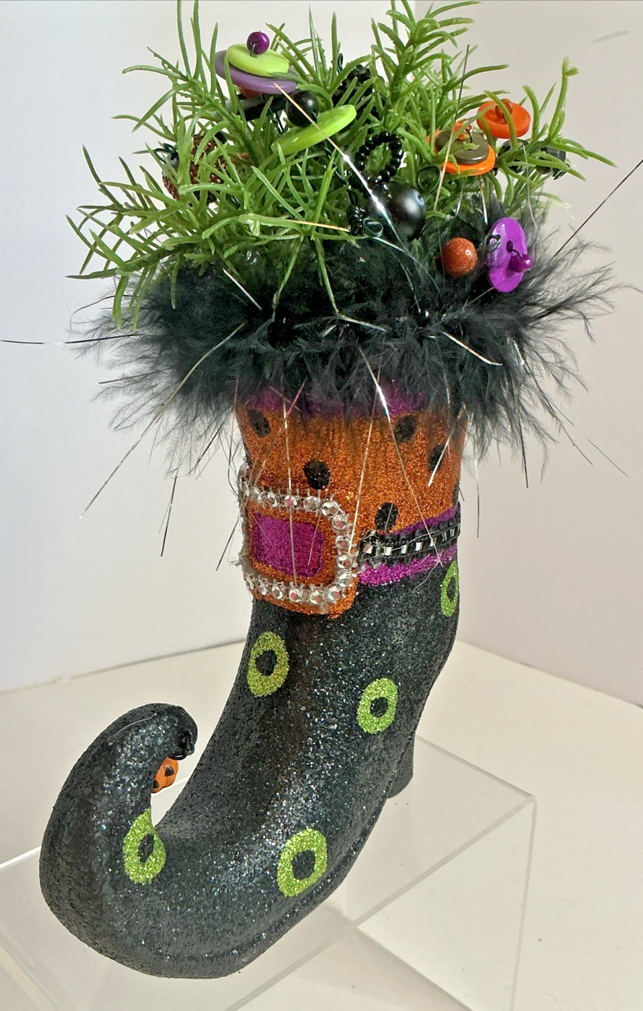 Vintage Halloween Witch’s Boot Button Bouquet One Of A Kind Handmade