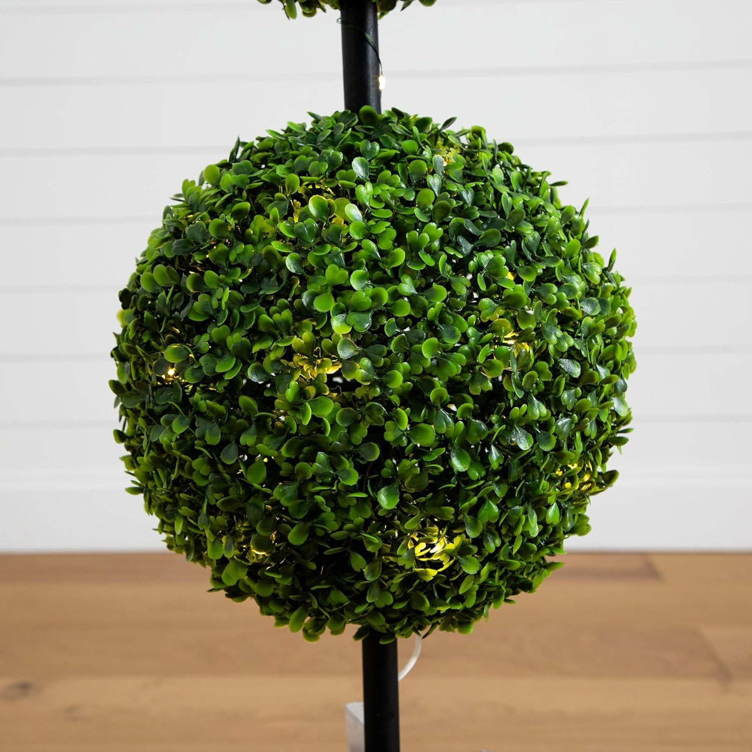 3Ft UV Resistant Double Ball Boxwood Topiary with LED Lights in Planter