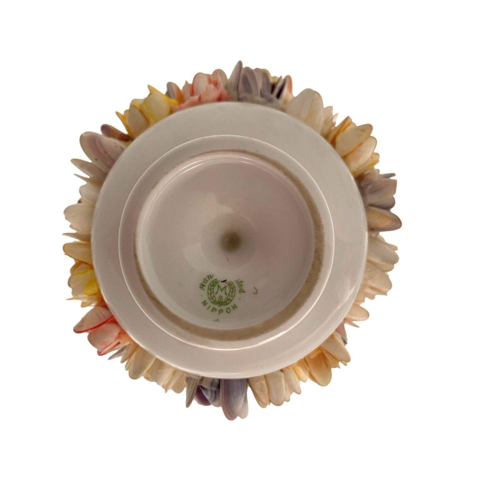 Seashell Flower Arrangement on Footed Bowl Vintage Costal Art Decor