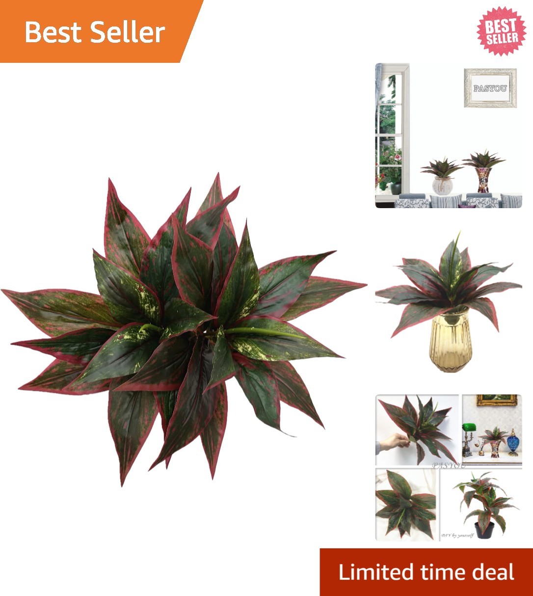 Set of 2 UV Resistant Red Artificial Agave Plants – 10 Inch Faux Greenery Decor