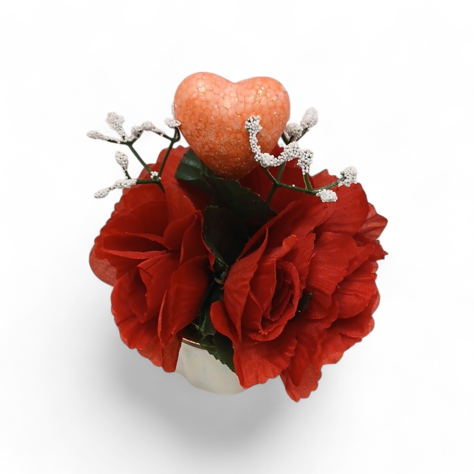English Red Rose Floral Arrangement Tea Cup POP-IN Sparkle Heart Valentine Love