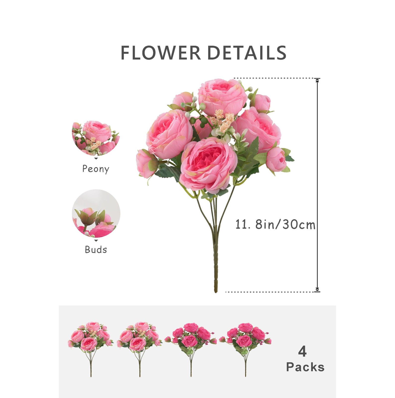 Artificial Silk Peonies 4 Bunches Faux Floral Bouquet for Wedding Home Decor