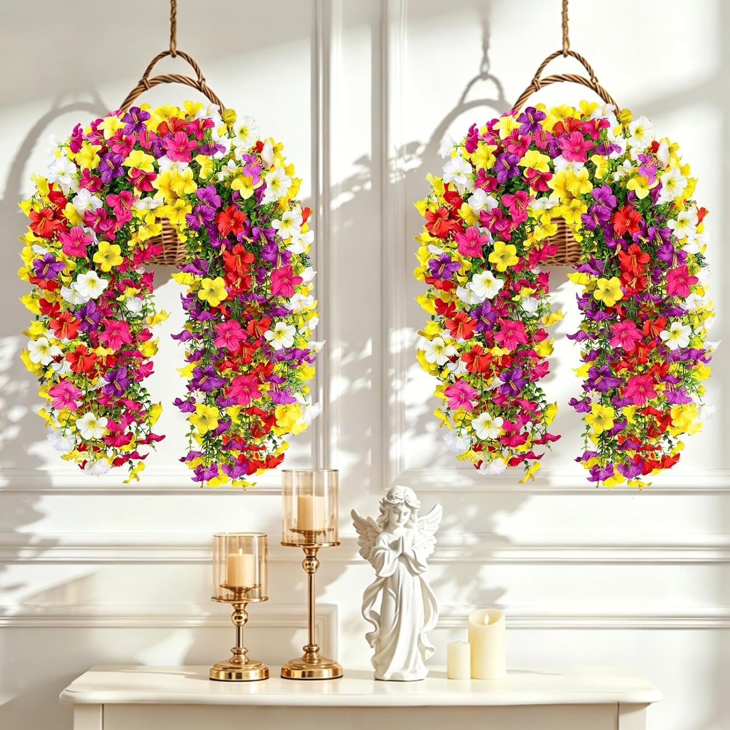 Artificial Hanging Flowers for Outdoors, 6 PCS 414 Blooms UV Resistant Faux S…