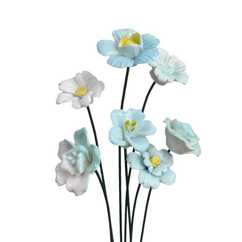 12 Pcs Handmade Ceramic Flowers Decor,Porcelain Flower Plant stakes for Outdo…