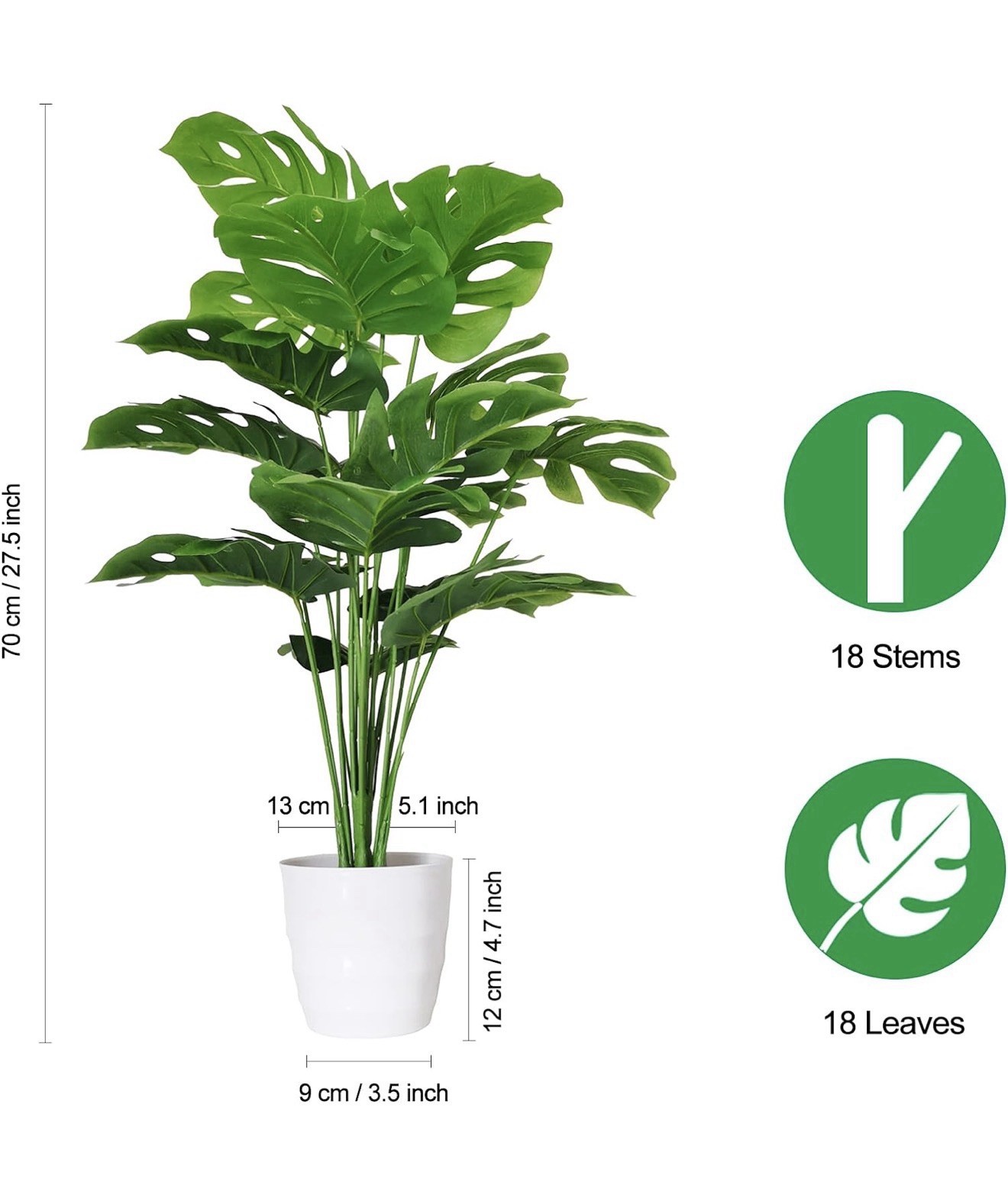 Set Of 2 Artificial Monstera Deliciosa Plants In Pots Fake Tropical Palm Tree