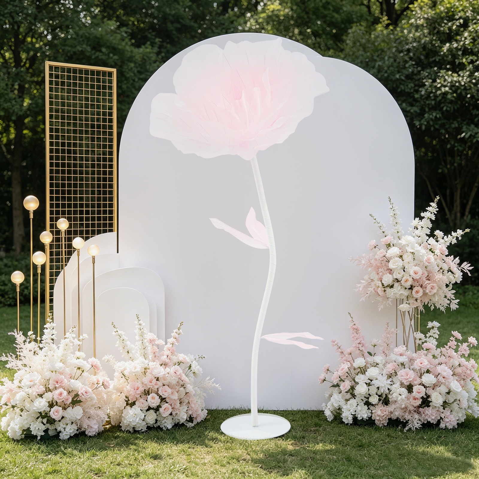 Auto-Open Artificial Flower with LED Light Green Floral Decor For Wedding Party
