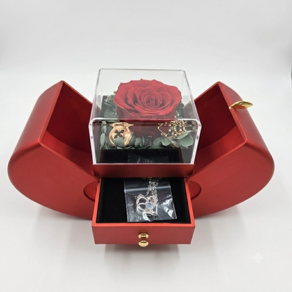 New Forever Eternal Preserved Roses Anniversary Proposal Gifts w/ Necklace