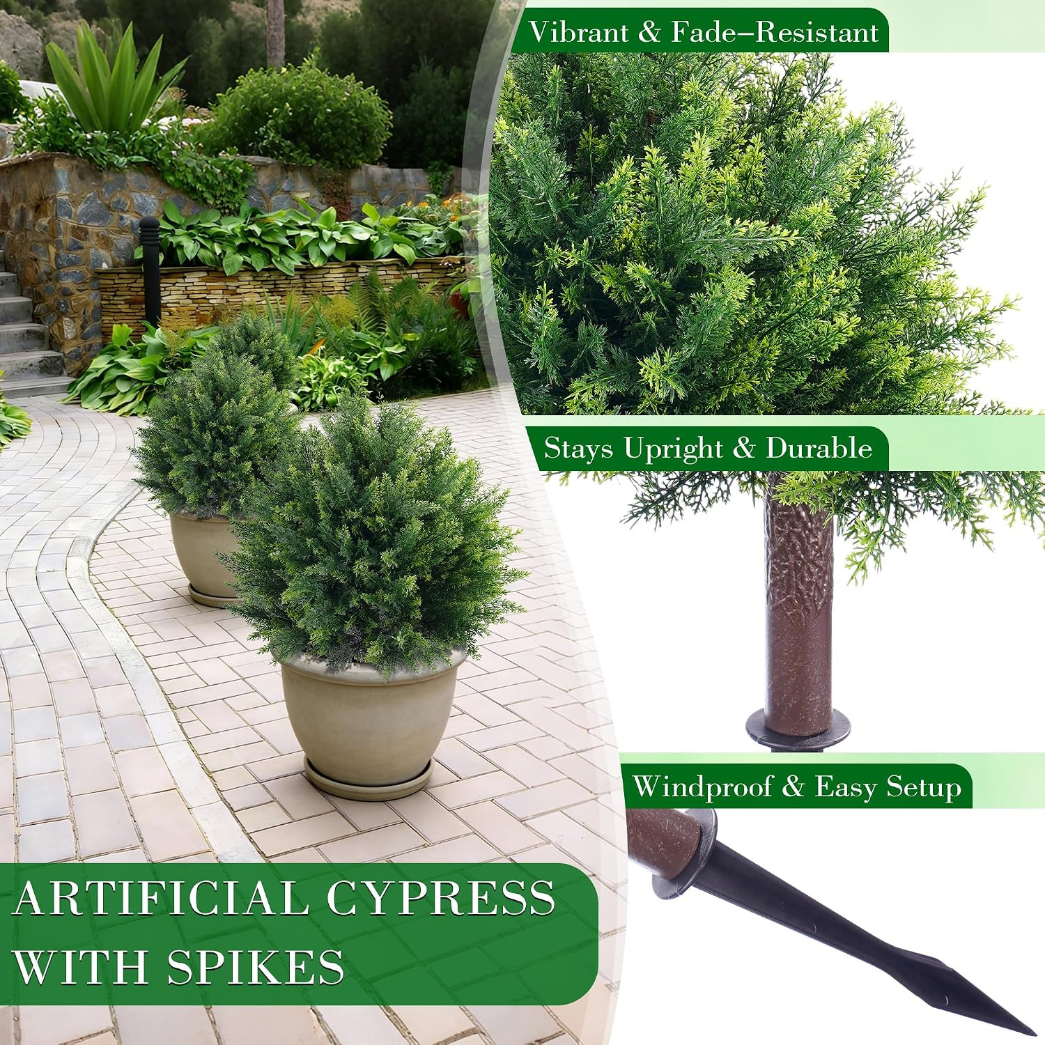 27.6” Artificial Cedar Topiary Ball Trees (2 Pack), UV Resistant Faux Evergreen
