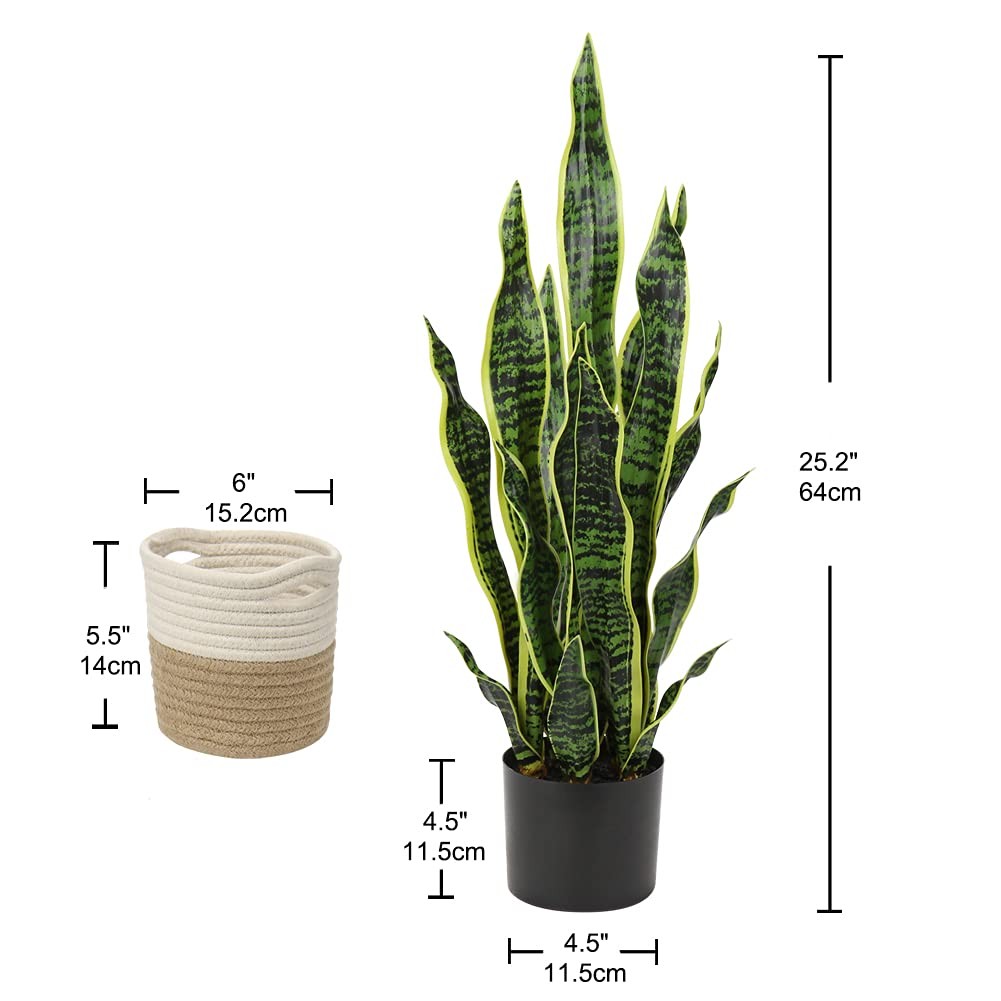 2 Set Large Fake Snake Plant 25 Inch Sansevieria Plant Artificial Snake Plant…