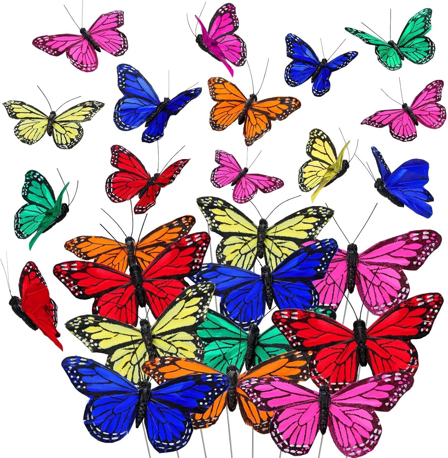 24 Pcs Monarch Butterfly Decorations 4 Size Artificial Monarch Feather Fake B…