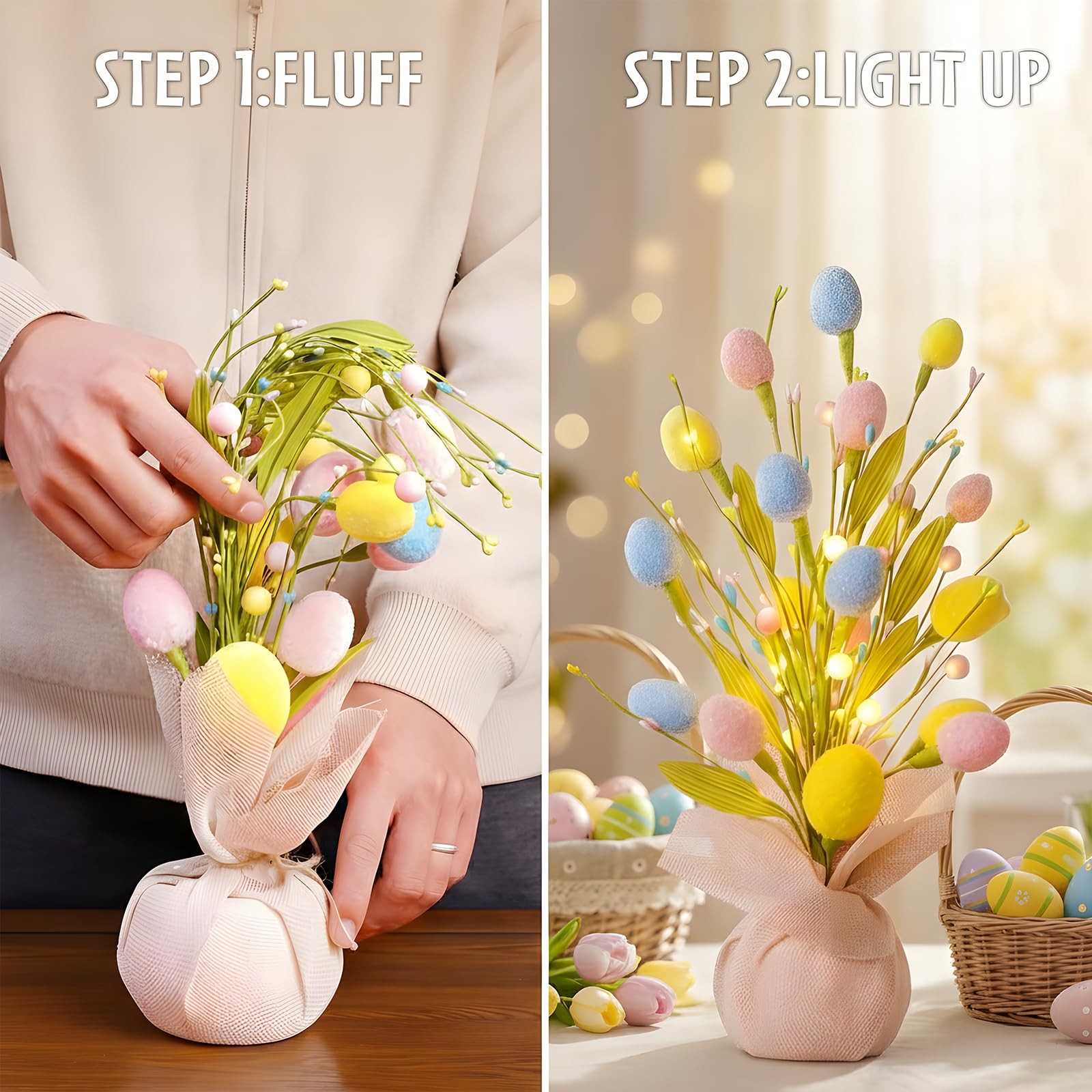 XmasExp Easter Decorations 18inch Tree with Eggs & 1ft 4in, Pinkyellow