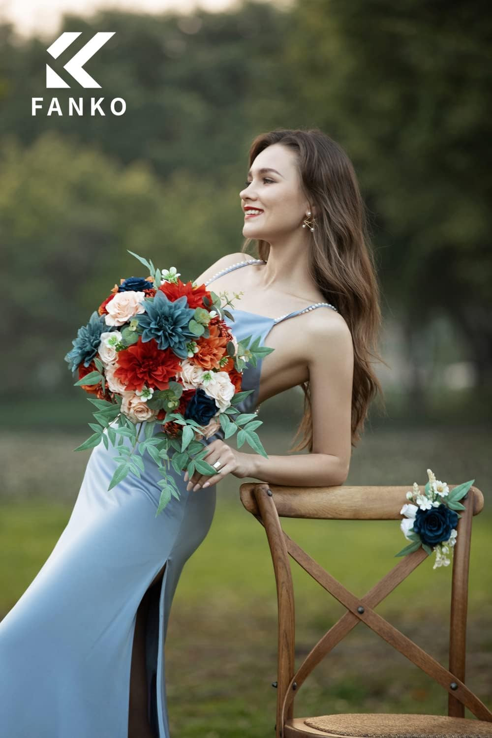Burnt Orange & Navy Blue Silk Rose Combo for Wedding & Home Décor