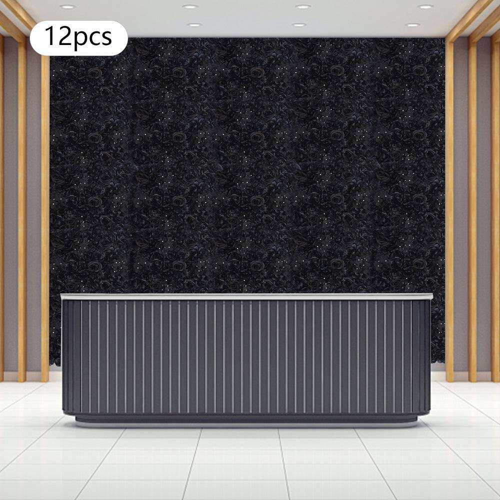12-Pieces 23.62 In.X15.75 In. Black Artificial Flower Wall Panel Artificial Dahl