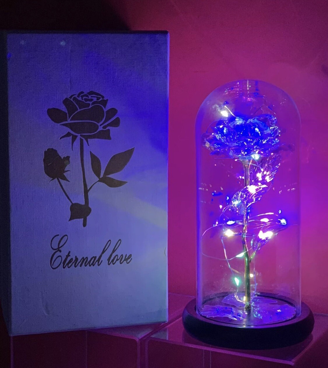 Rose Flower Home Glass LED Night Light Mother’s Day Gift / Xmas Decor