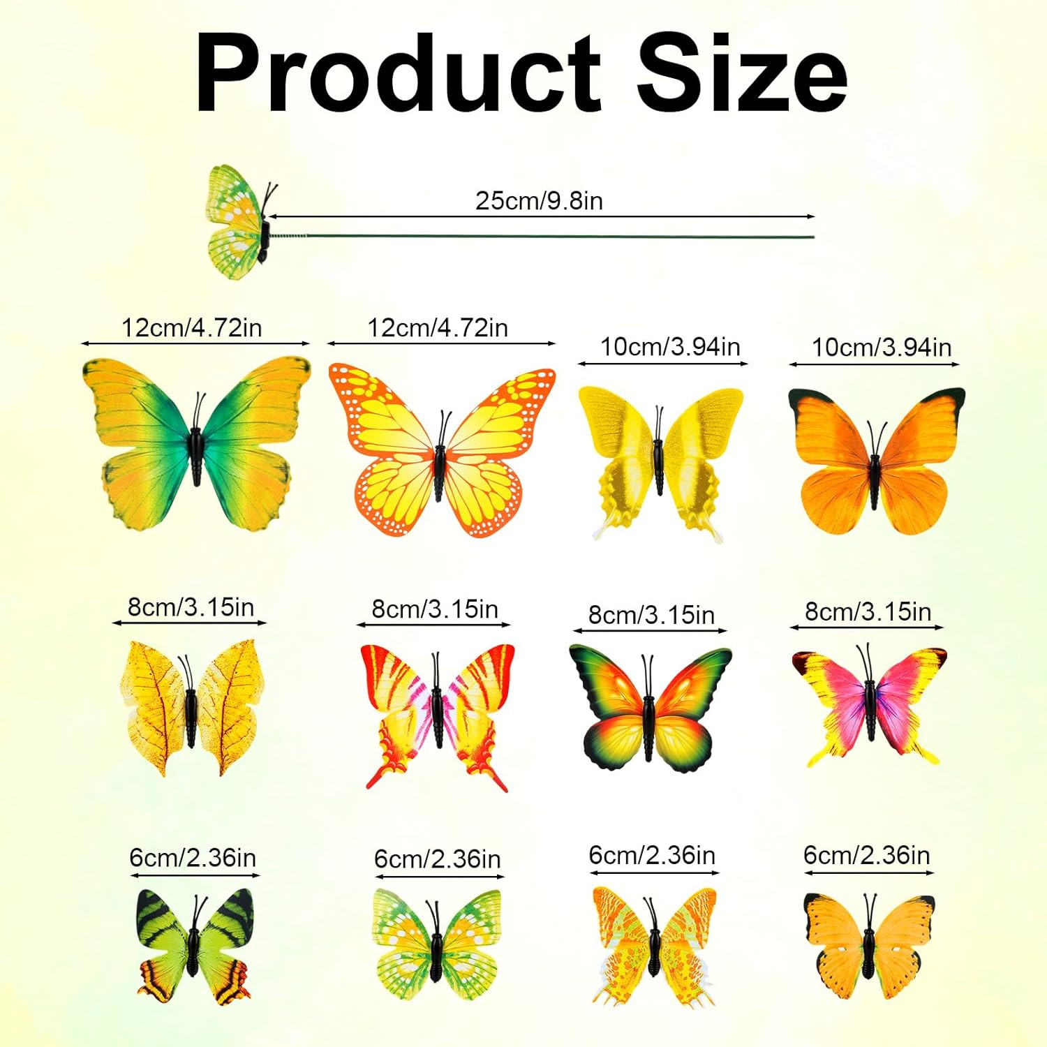 12Pcs Decorative Butterfly Plant Stakes, 9.8In Lifelike Butterfly Garden Stakes