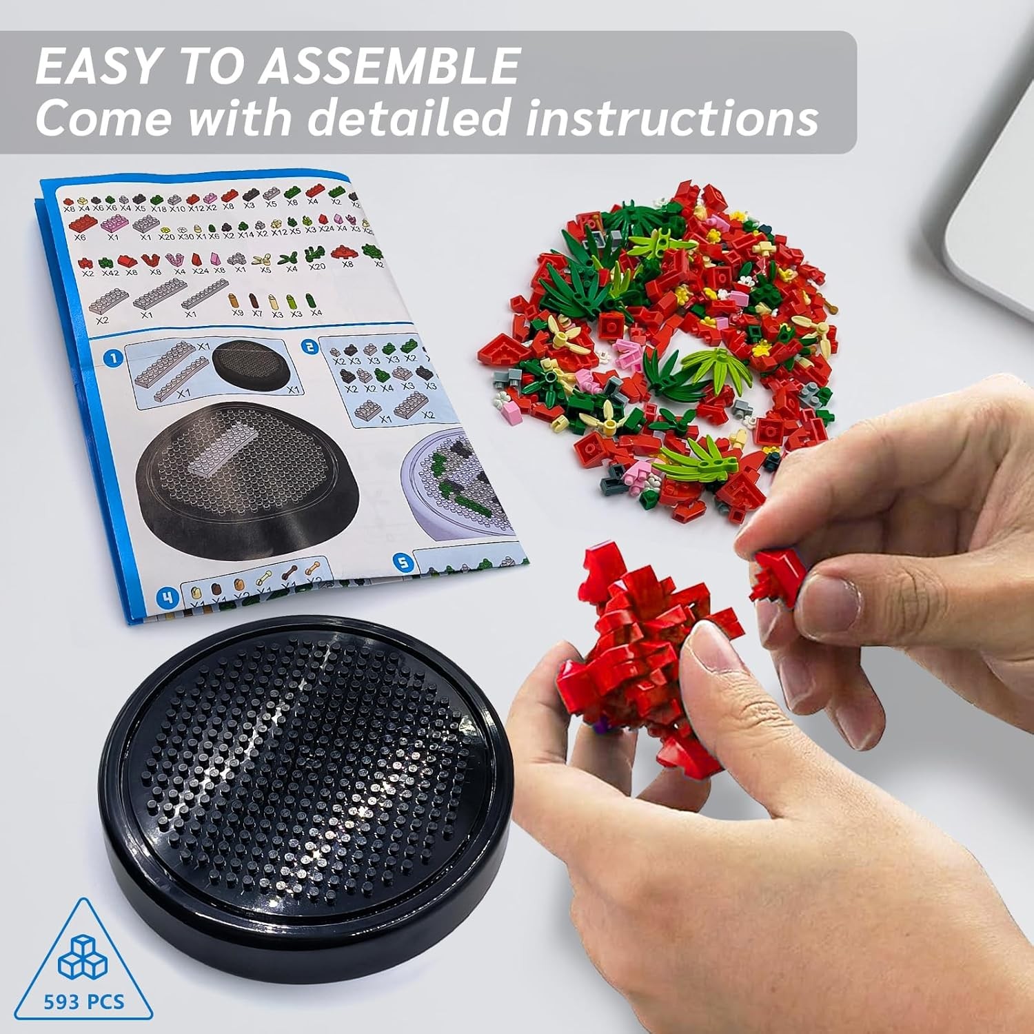 Flower Bouquet Building Set – 593PCS Rose Flower Plants for Botanical Collection