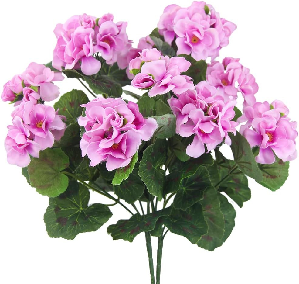 2 Pcs Artificial Geranium Flowers for Outdoors Silk Geraniums Flowers Outdoor UV