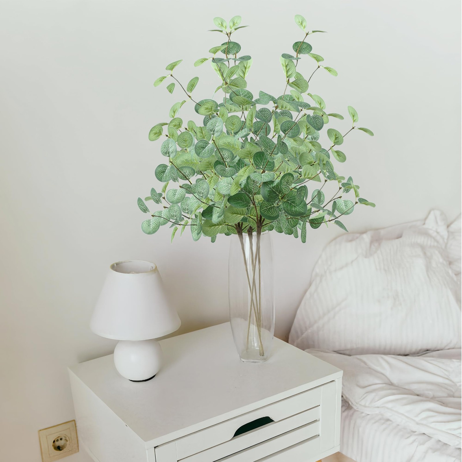 6 Pcs Artificial Eucalyptus Stems 24″ Tall Faux Ecualyptus Leaves Fake Greene…