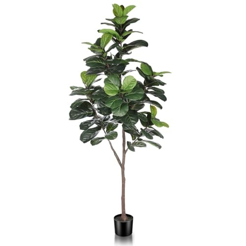 Artificial Fiddle Leaf Fig Tree – 6.5ft Faux Ficus Lyrata Plant with 6ft 6in