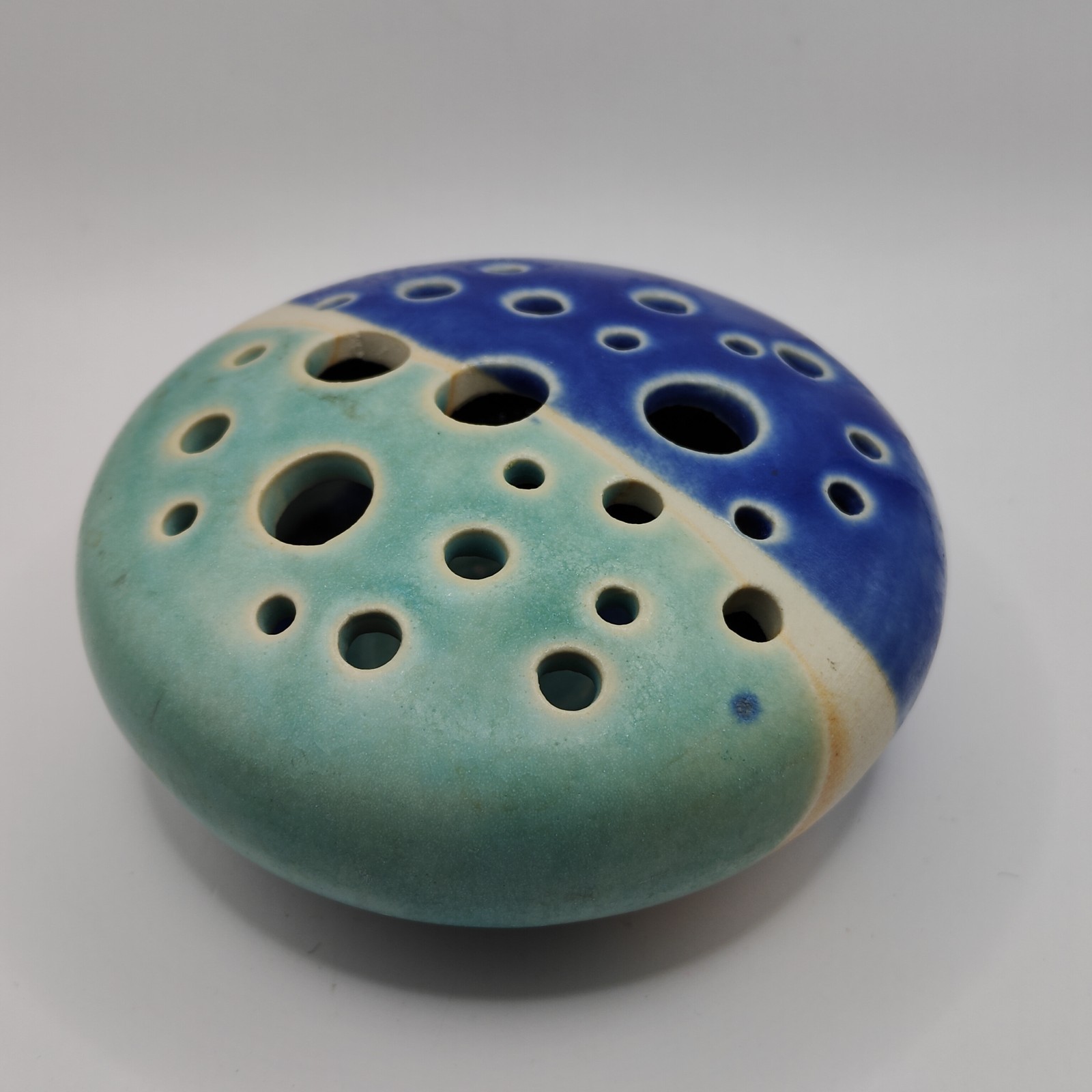 Töpferei Velte Allgau Germany Art Pottery Vase Flower Frog Handmade Blue Aqua