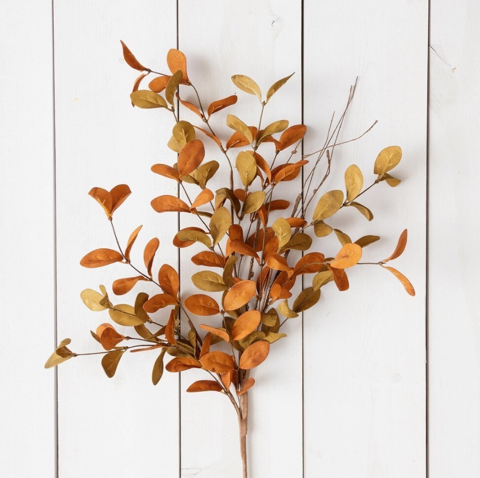 Artificial Floral Pick Fall Leaves Rust & Tan Harvest Decor 33 inch Spray