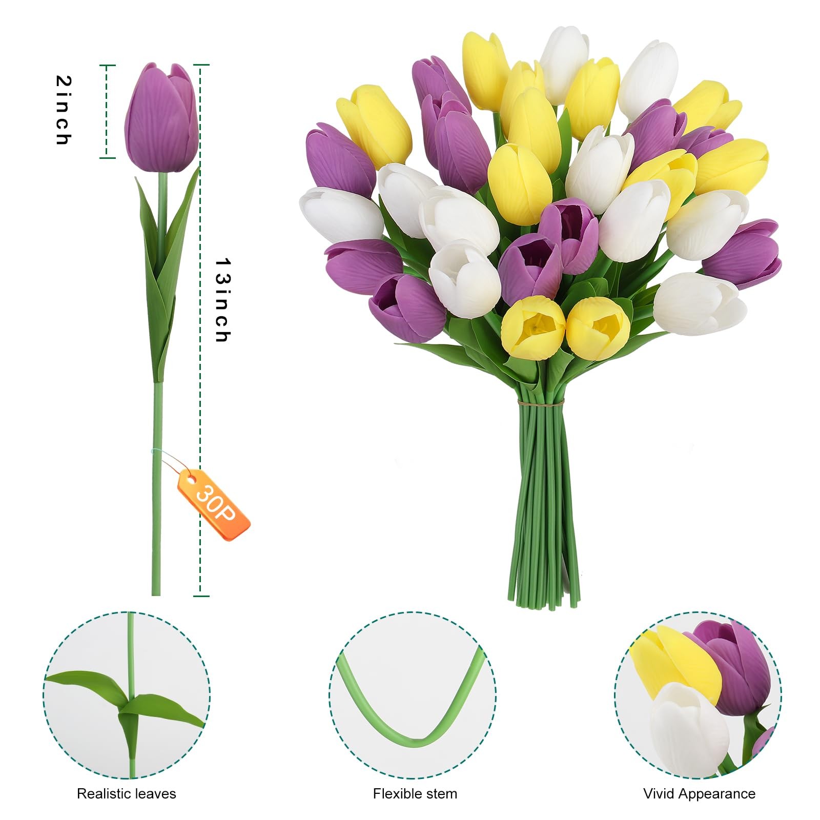APPOK Artificial Tulips Flowers Fake Latex Tulip Stems – 56pcs Real Touch Fau…