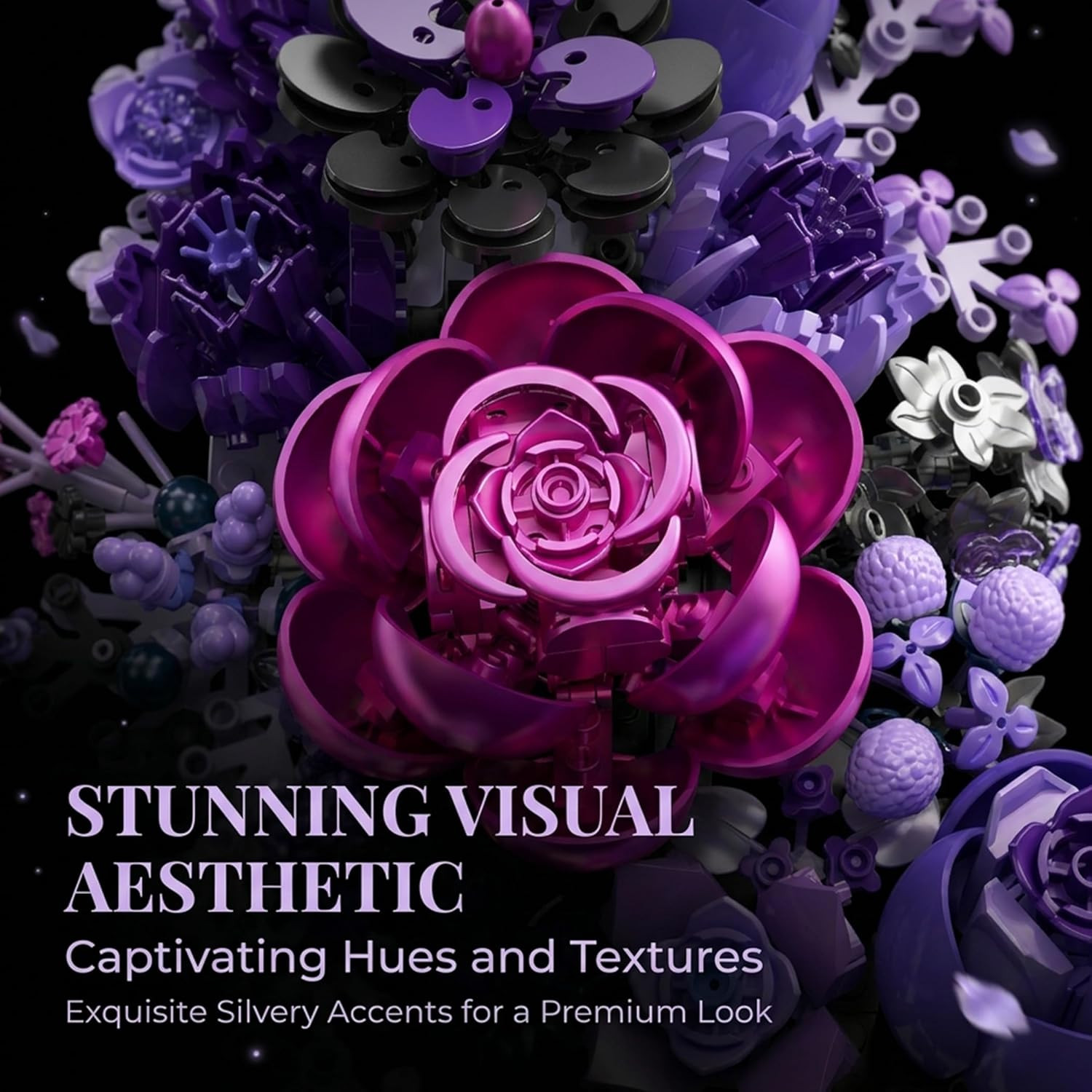 Purple Moon Flower Building Set, Botanical Collection Artificial Flowers Buildin