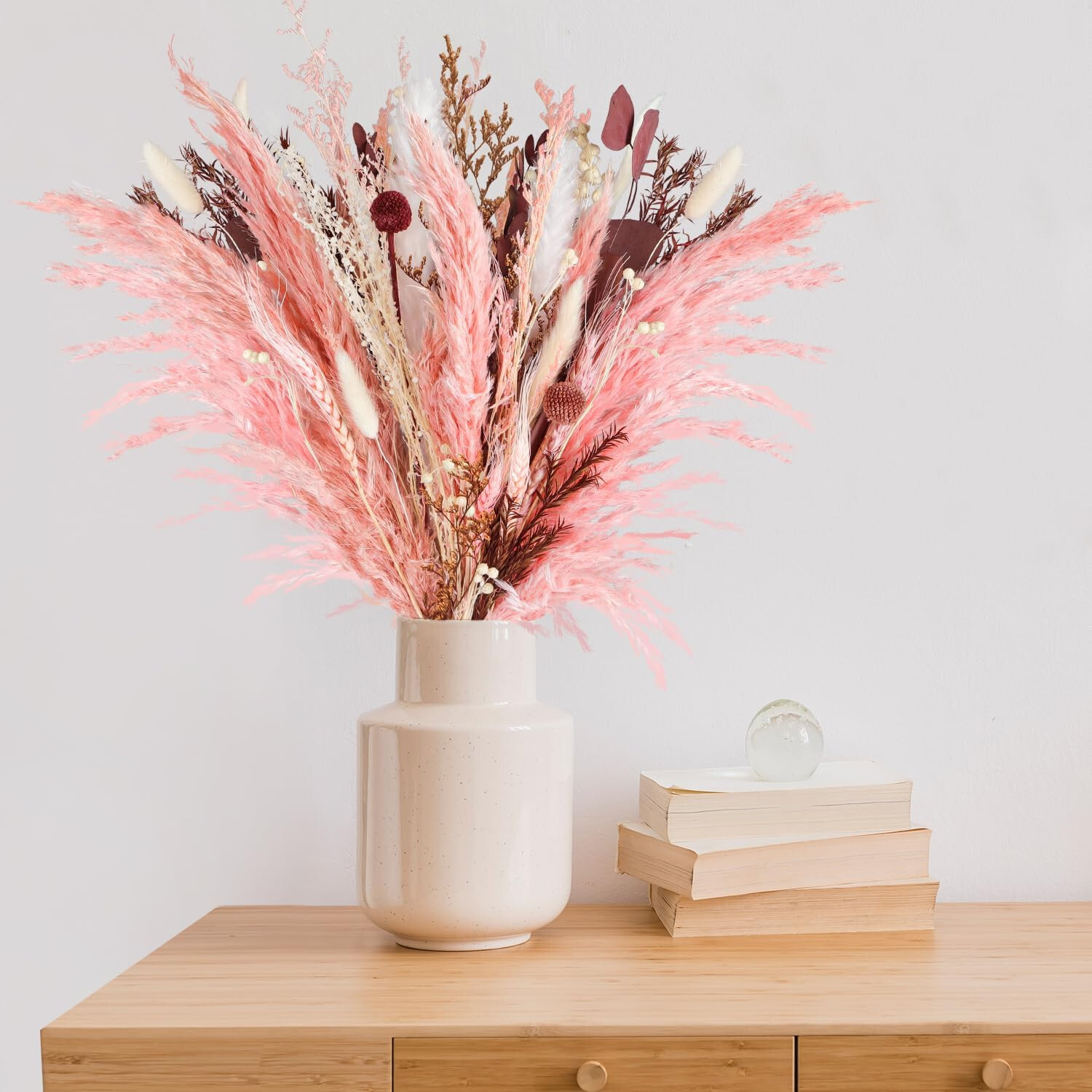 17 Inch Natural Dried Flowers Bouquet Pink Pampas Mix Dry Floral