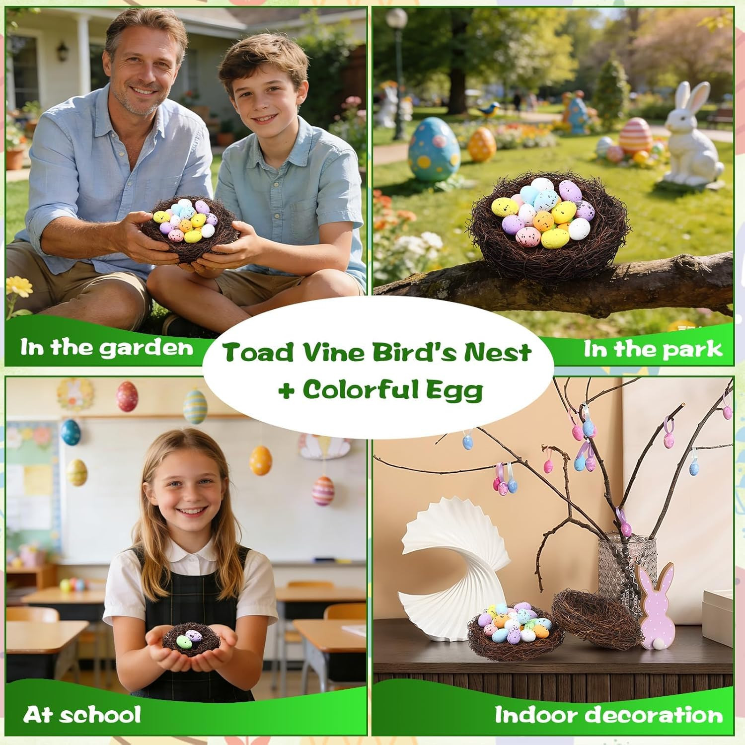 Easter Artificial Bird Nest with Eggs for Crafts, 6Pcs Artificial Rattan Birds N