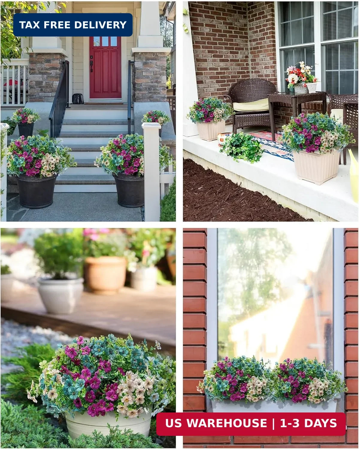Artificial Flowers for Outdoor Decor, 16 Pack UV-Resistant Fake Colorful Silk Da