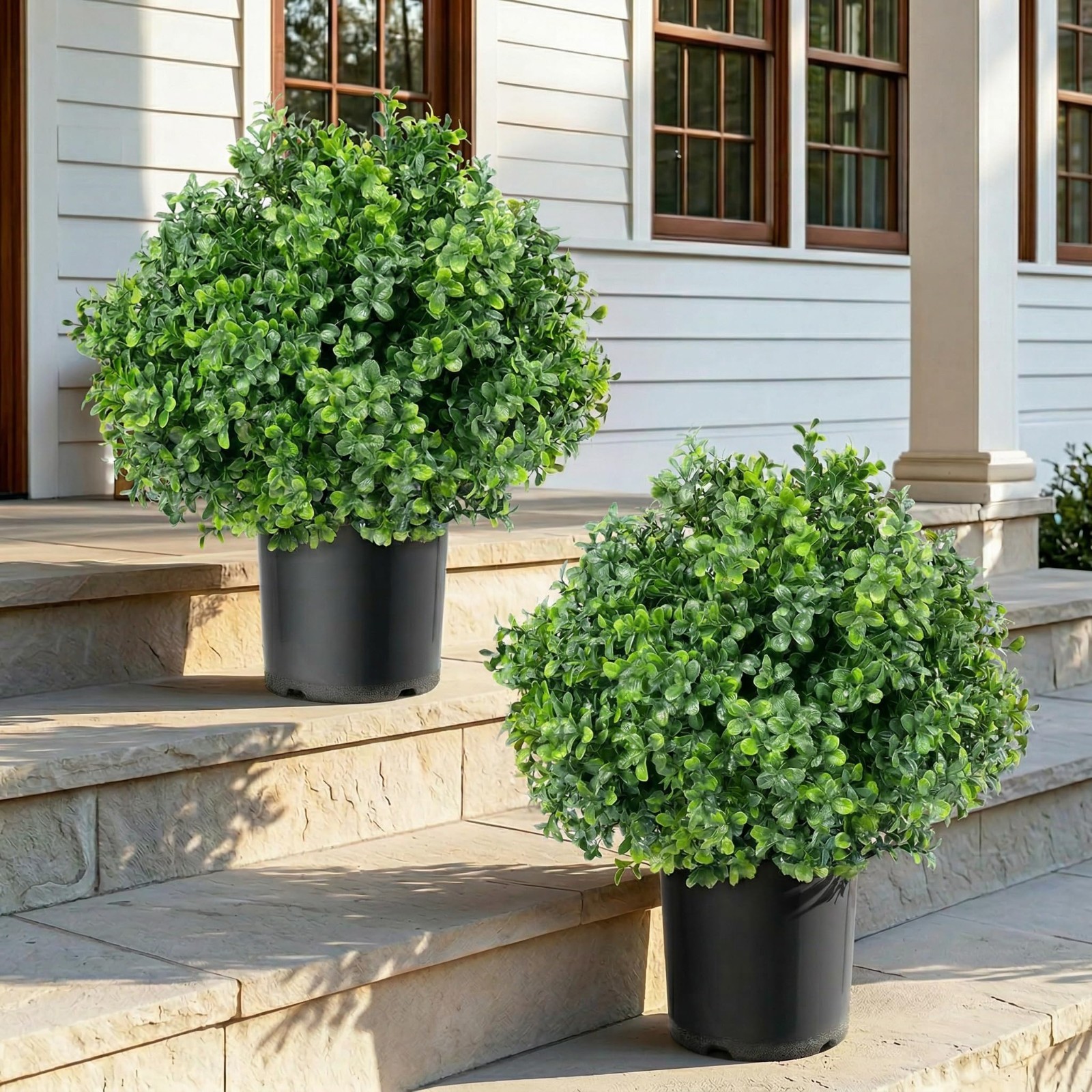 Set of 2 Faux Boxwood Topiary Trees – UV-Resistant Potted Greenery for Home, Gar