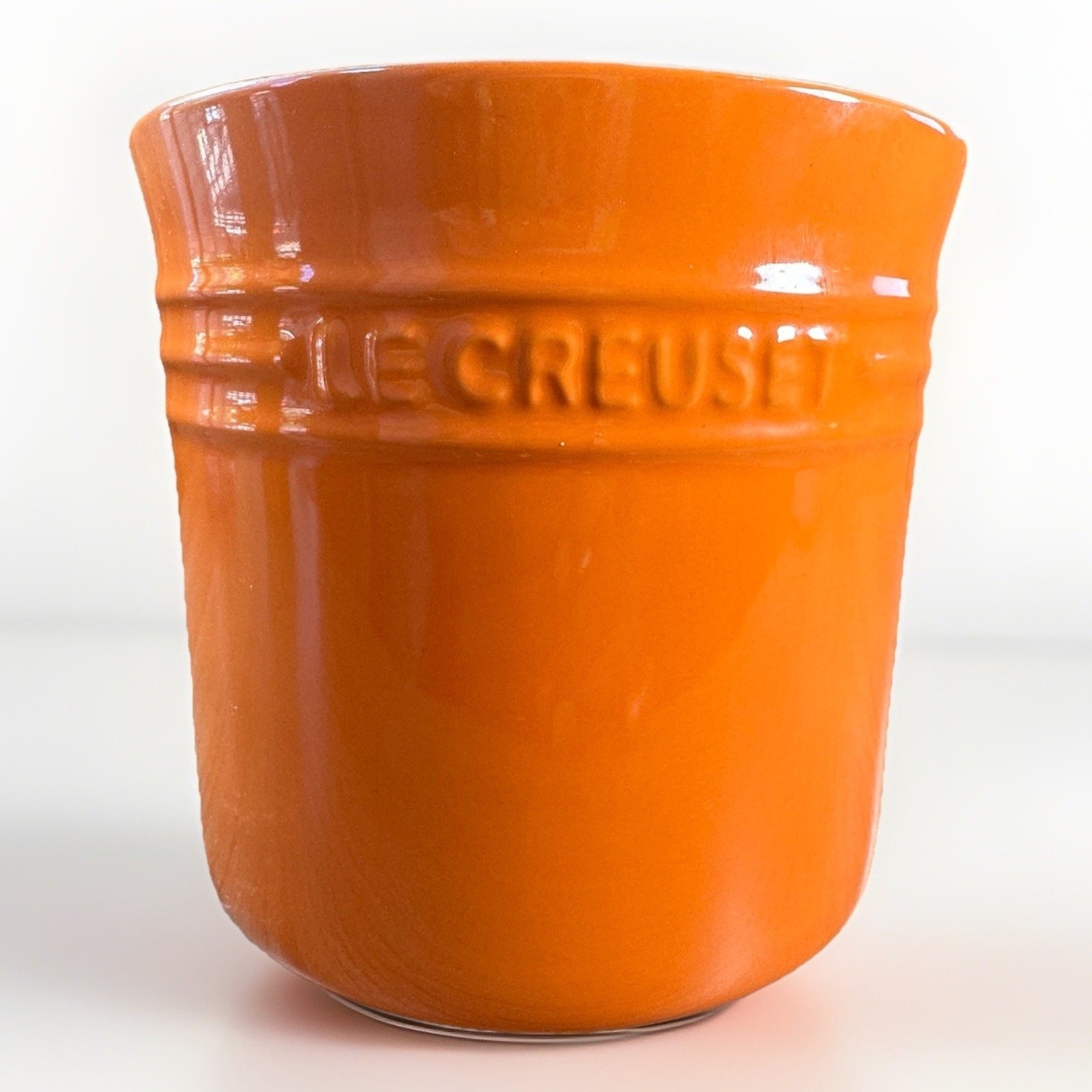 Le Creuset Flame Orange Utensil Holder Crock Vase w/ Flower Decor 2.75 Kitchen