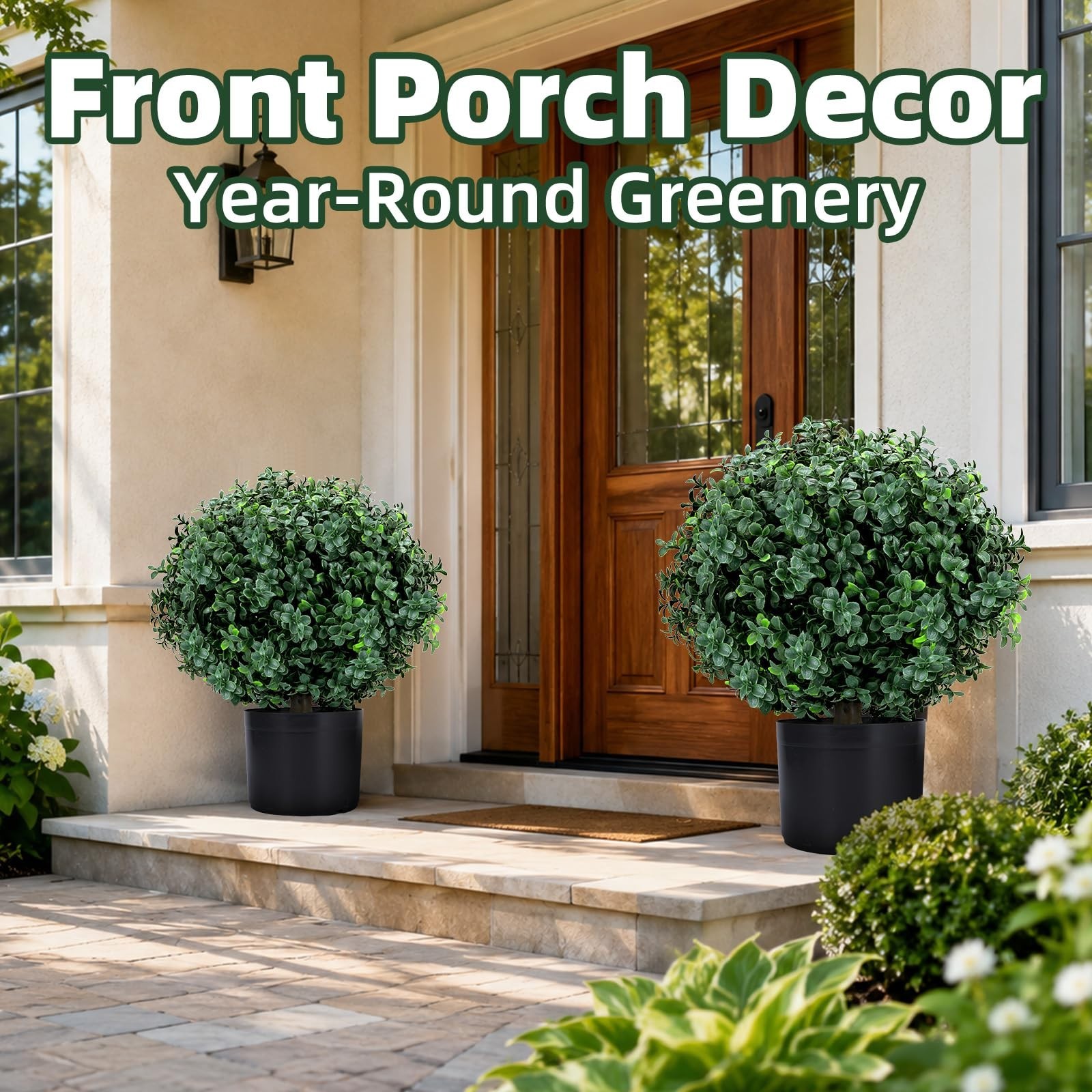 Set of 2 Faux Boxwood Topiary Trees – UV-Resistant Potted Greenery for Home, Gar