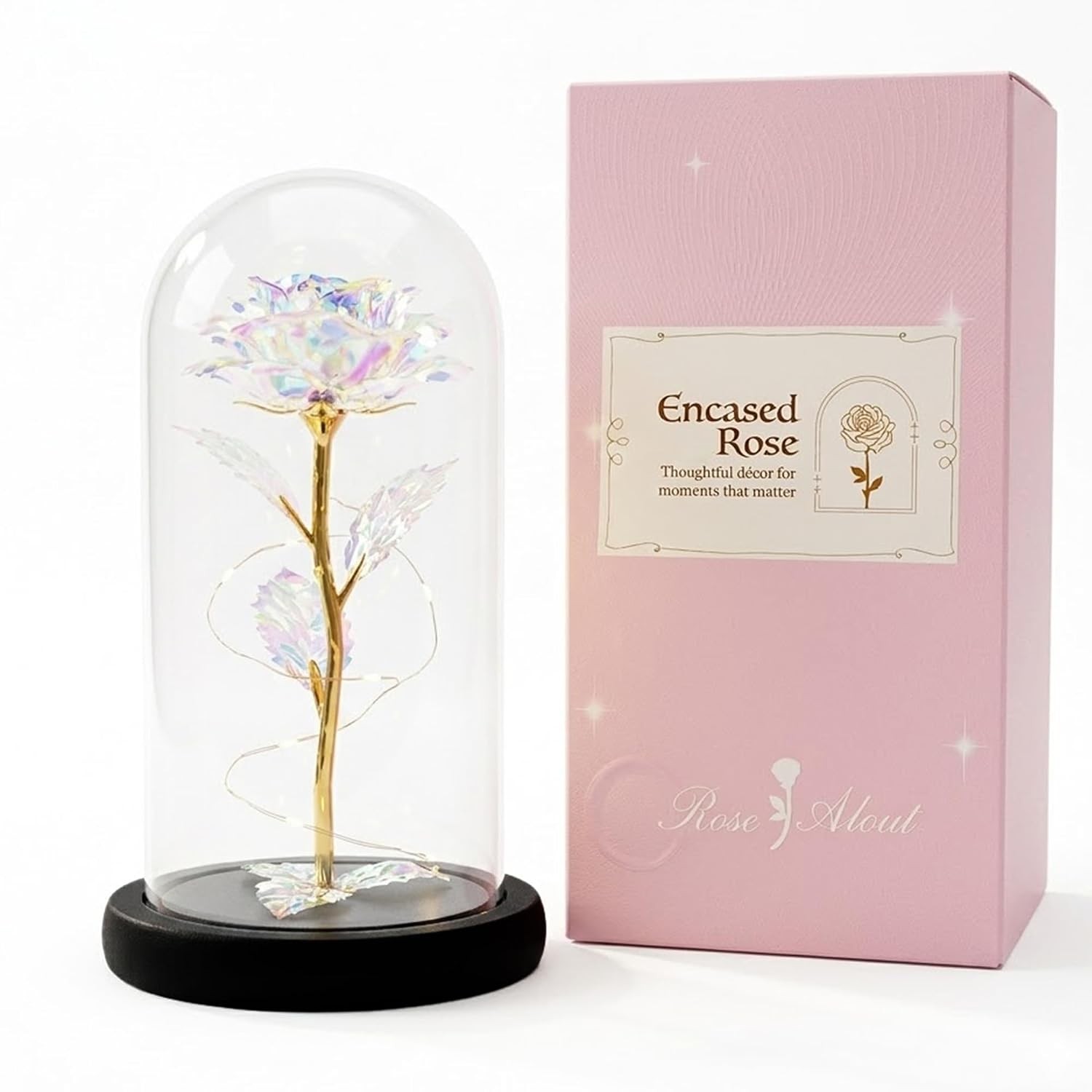 KatchOn, Galaxy Glass Rose in Glass Dome – Light Up Crystal Rose Forever Flower