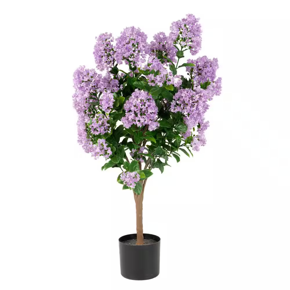 36 In. Purple Artificial Crape Myrtle in Black Pot Floral Arrangements