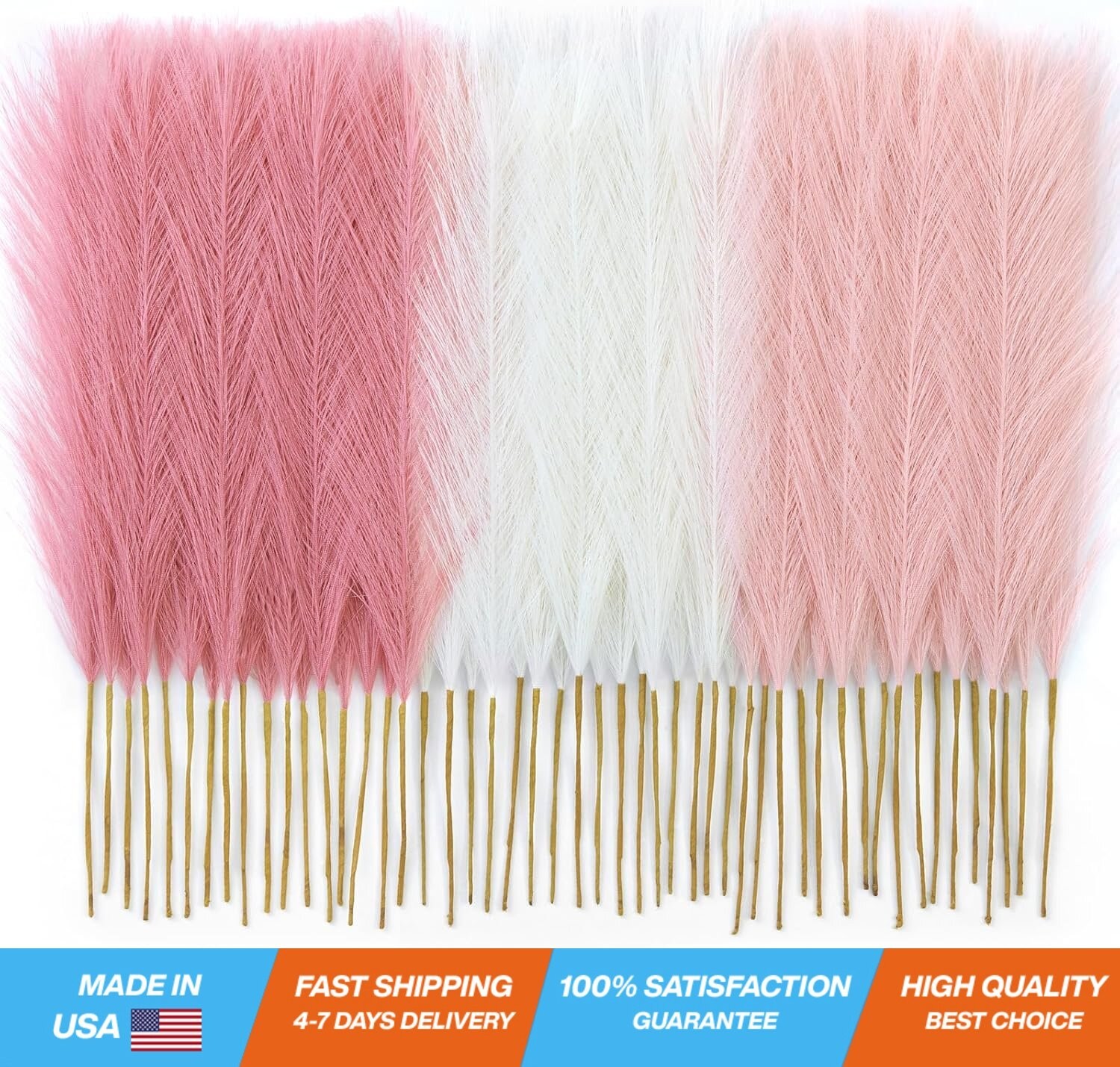50pcs Artificial Pampas Grass Decor – 17″ Fluffy Blush & Cream Faux Stems