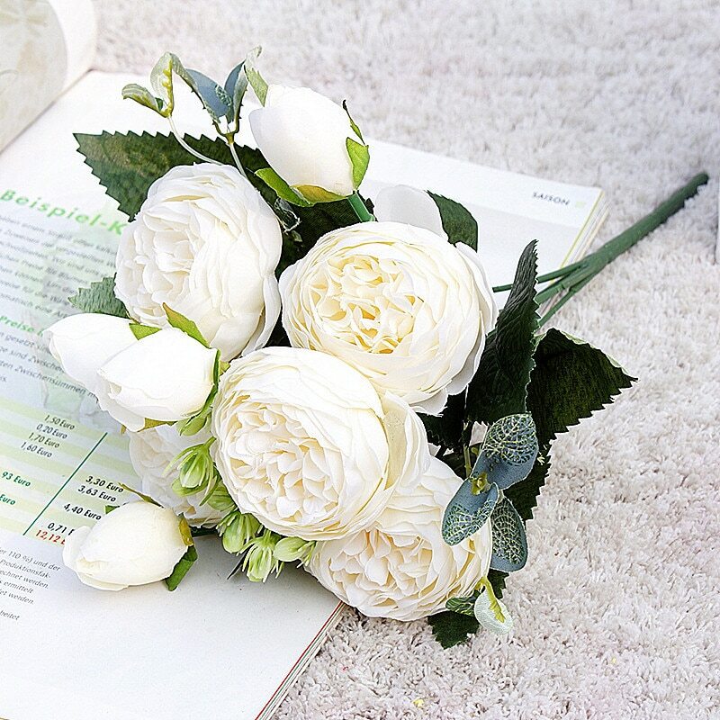 Artificial Silk Peony Rose Flower Fake Wedding Bouquet DIY Home Party Decor