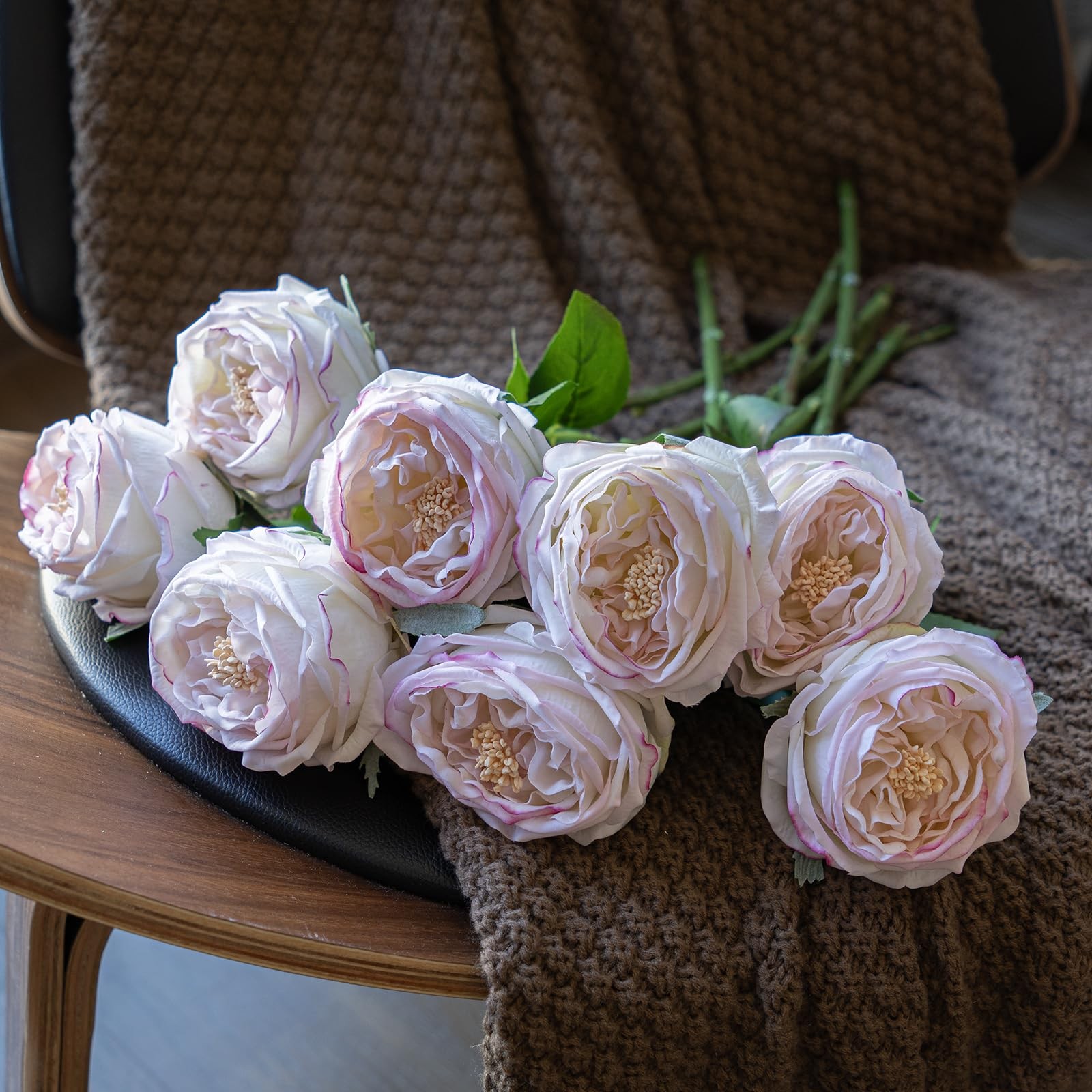 4 PCS Light Pink Artificial Austin Rose Peony Latex Real Touch Fake Flowers