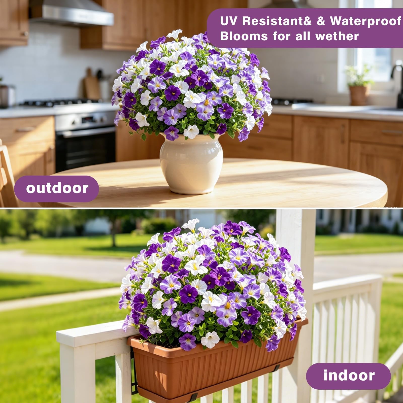 12 Pcs Artificial Petunia Flowers for Outdoors, Artificial Fake Flowers UV Re…