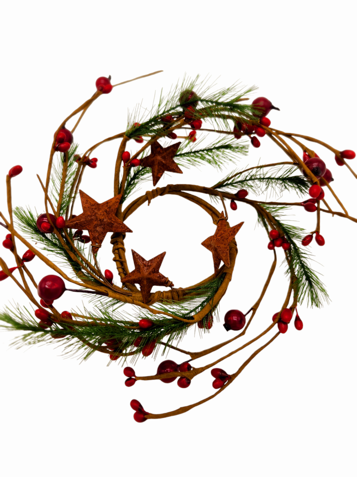 Red berry w Green Pine 2″ Candle Ring Artificial Berries Home Holiday Decor N223