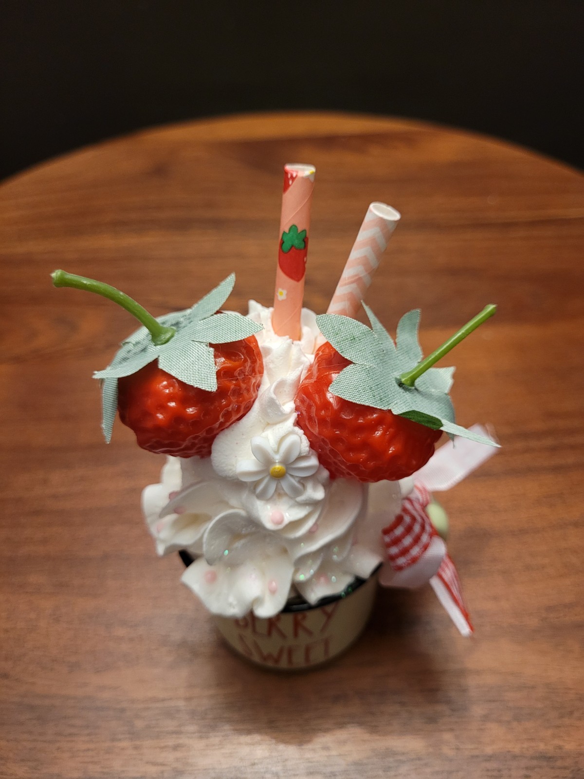 Tiered/Tray/Shelf/Sitter/Decor/Strawberry/Green/Berry Sweet/Ceramic Cup/ Faux