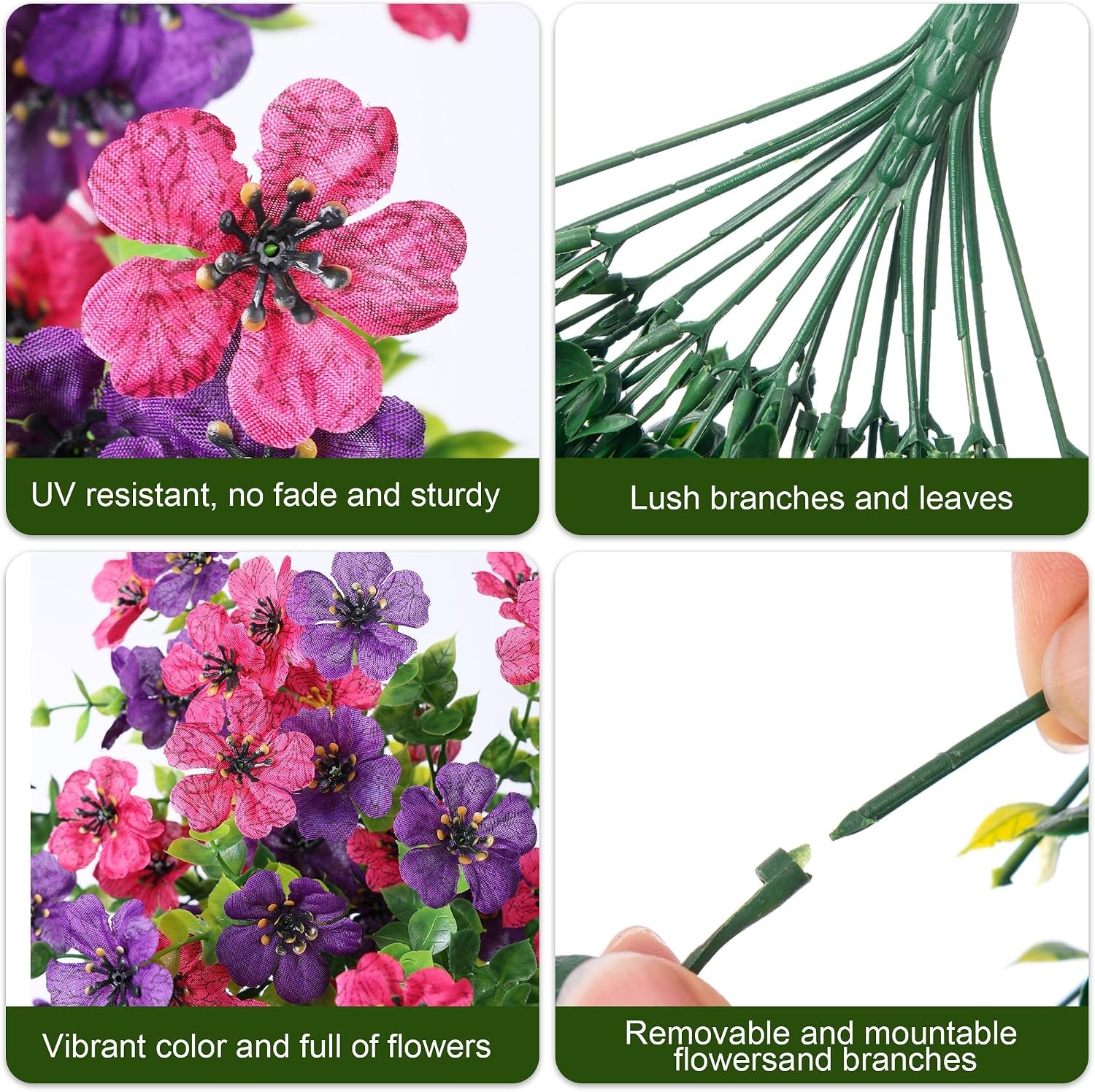 Artificial Faux Hanging Flowers Plants for Spring Outdoor Outside Decoration, 2
