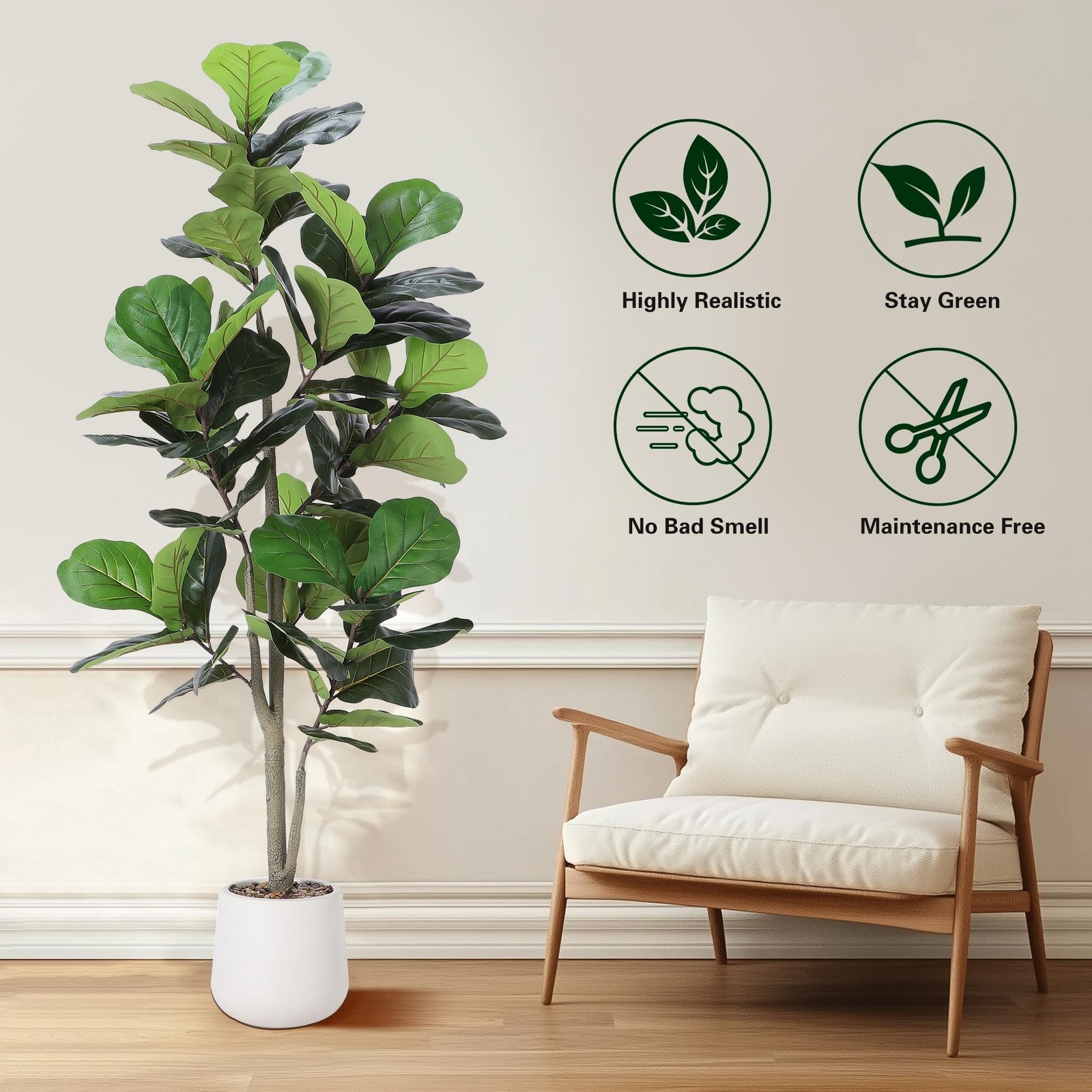 Jocoevol Artificial Fiddle Leaf Tree, 5ft Faux Plant Fake Ficus Lyrata Silk